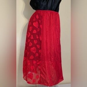 womens satin slip skirt 2XL XXL 20 22 vintage red heart stretch midi perfectform